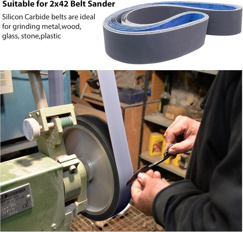 SHUTTLE GENIUS 2 x 42 Silicon Carbide Sanding Belts, 15 Pack 2 x 42 Knife Sharpening Sanding Belt, 5 Pcs Each of 600, 800, 1000 Grits Sander Belt for Metal Wood(15 Pack） - Image 5